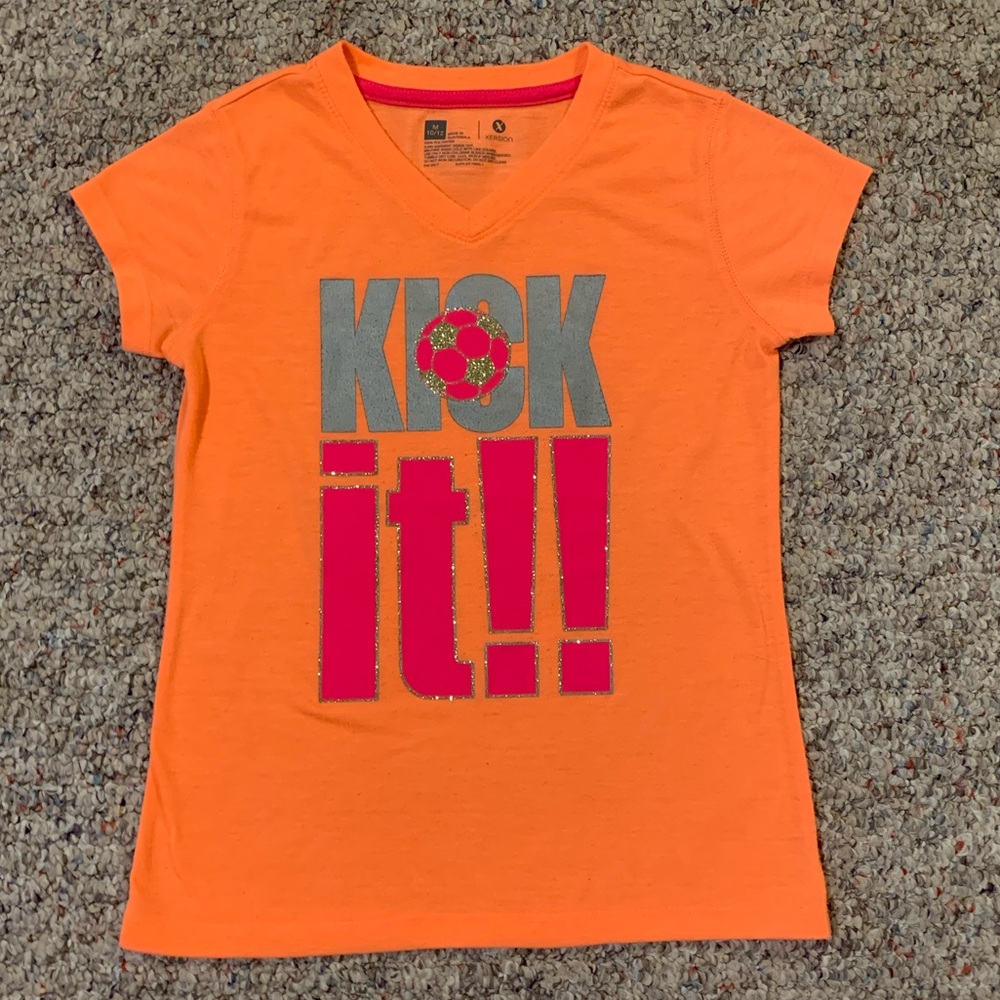 Girls xersion orange soccer tee w/ glitter sz M